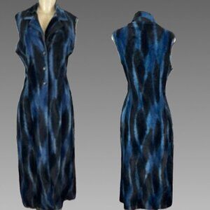 Sense M Blue/Black Animal Print Velour 3 Button Closure Sleeveless Midi Topper